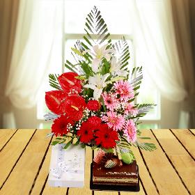 Pista Opera 500gms (contains egg),1 Almond Chocolate Bar & Flower Bouquet 