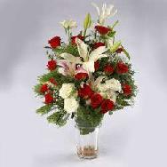 Vase Red and White Flowers